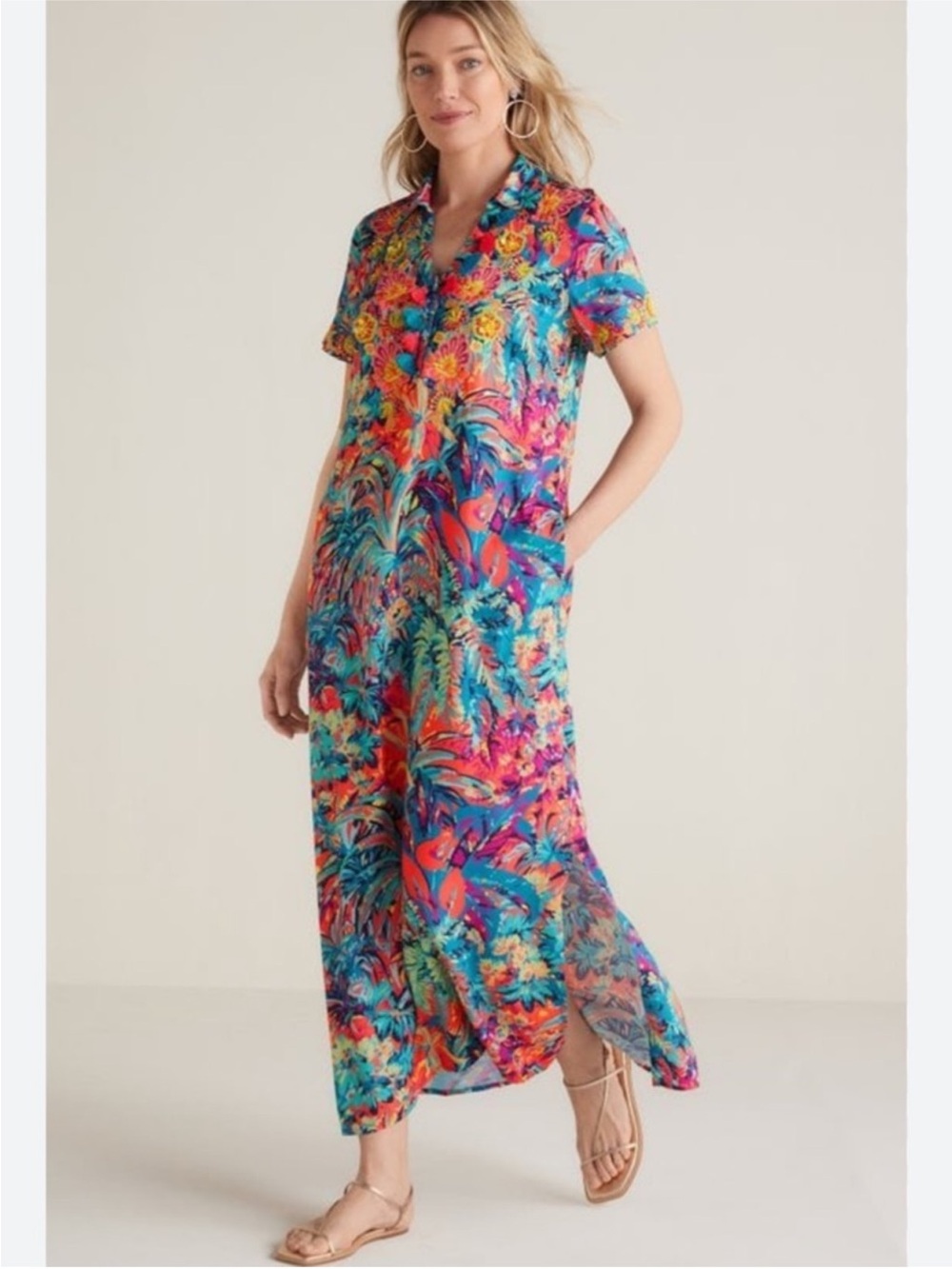 Soft Surroundings Florence Embroidered Beaded Maxi Dress Tropicana 1X